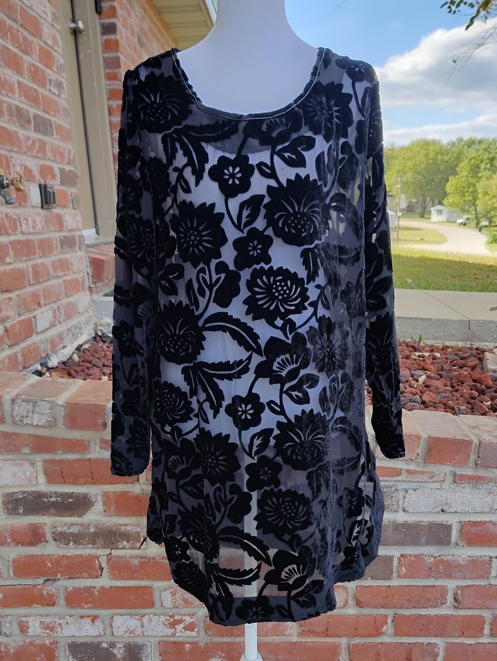 Vintage The Icing Silk Rayon Floral Burnout Velvet Tunic Top Size S Whimsigoth